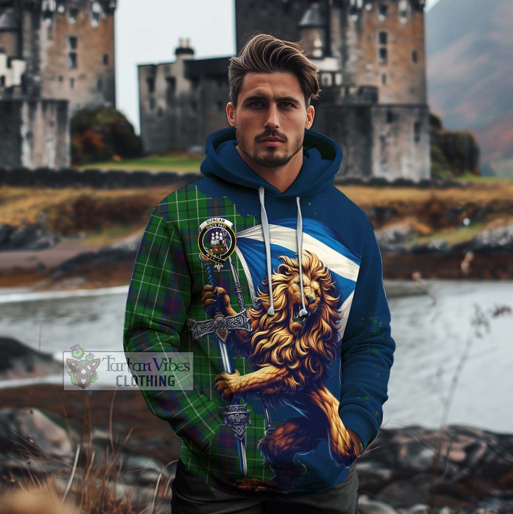 Tartan Vibes Clothing Duncan Tartan Family Crest Cotton Hoodie with Scottish Majestic Lion