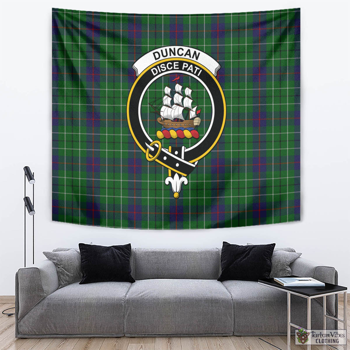 Tartan Vibes Clothing Duncan Tartan Tapestry Wall Hanging and Home Decor for Room with Family Crest