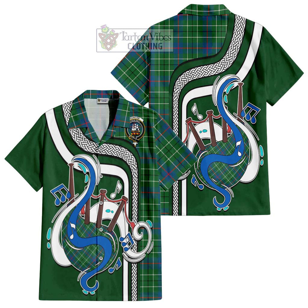 Duncan Ancient Tartan Short Sleeve Button Shirt with Epic Bagpipe Style Kid - Tartanvibesclothing Shop