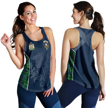 Duncan Ancient Tartan Women's Racerback Tanks with Family Crest and Scottish Thistle Vibes Sport Style