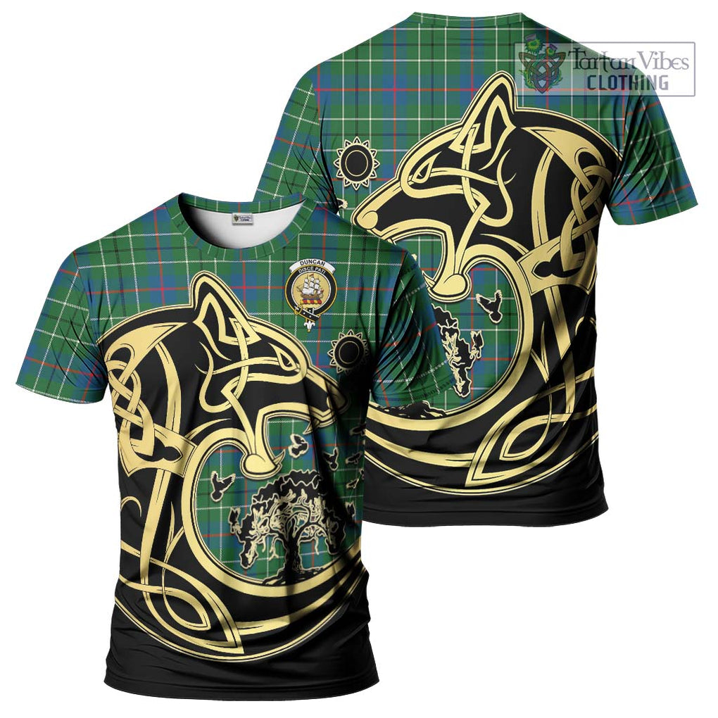 Duncan Ancient Tartan T-Shirt with Family Crest Celtic Wolf Style Kid's Shirt - Tartan Vibes Clothing