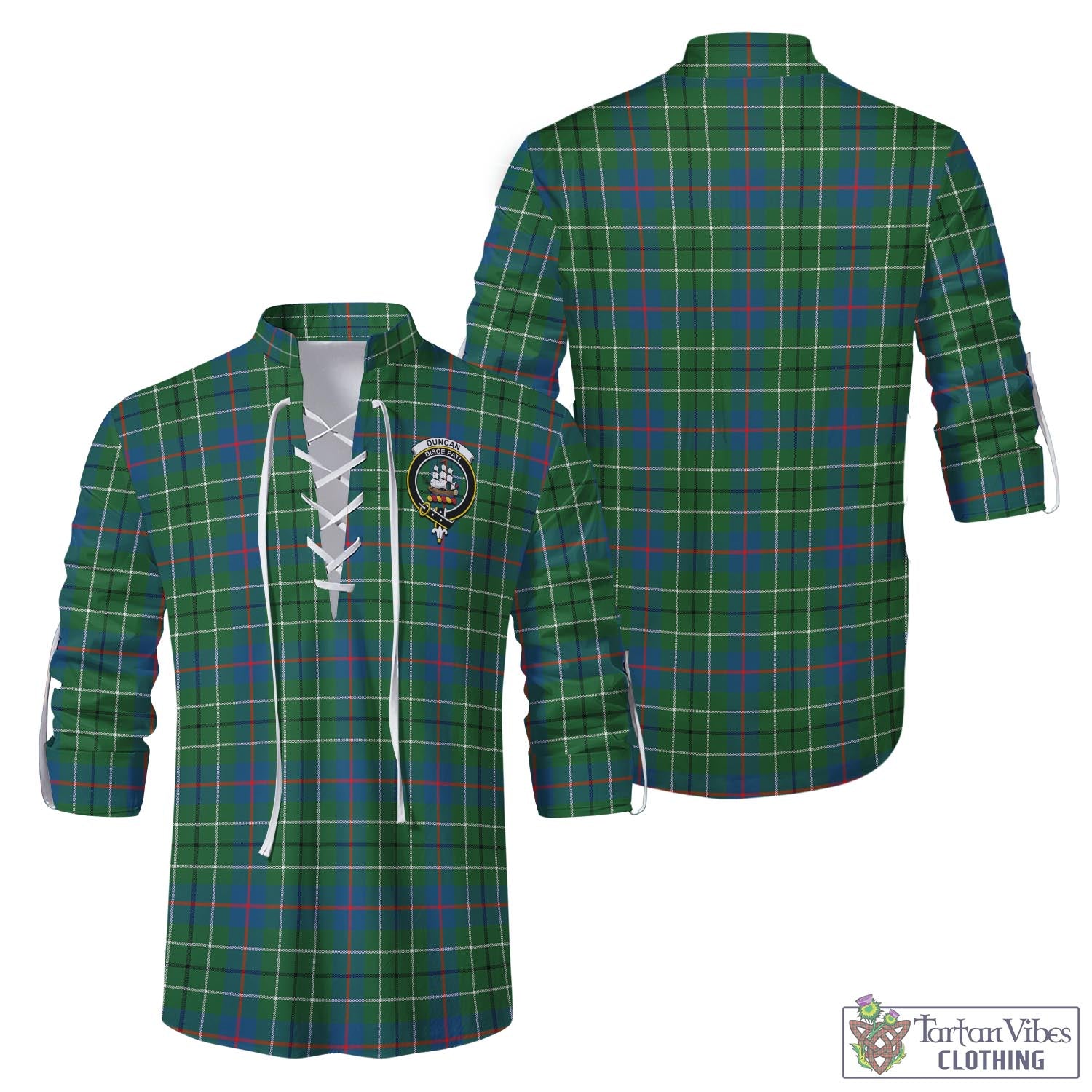 Tartan Vibes Clothing Duncan Ancient Tartan Men's Scottish Traditional Jacobite Ghillie Kilt Shirt with Family Crest