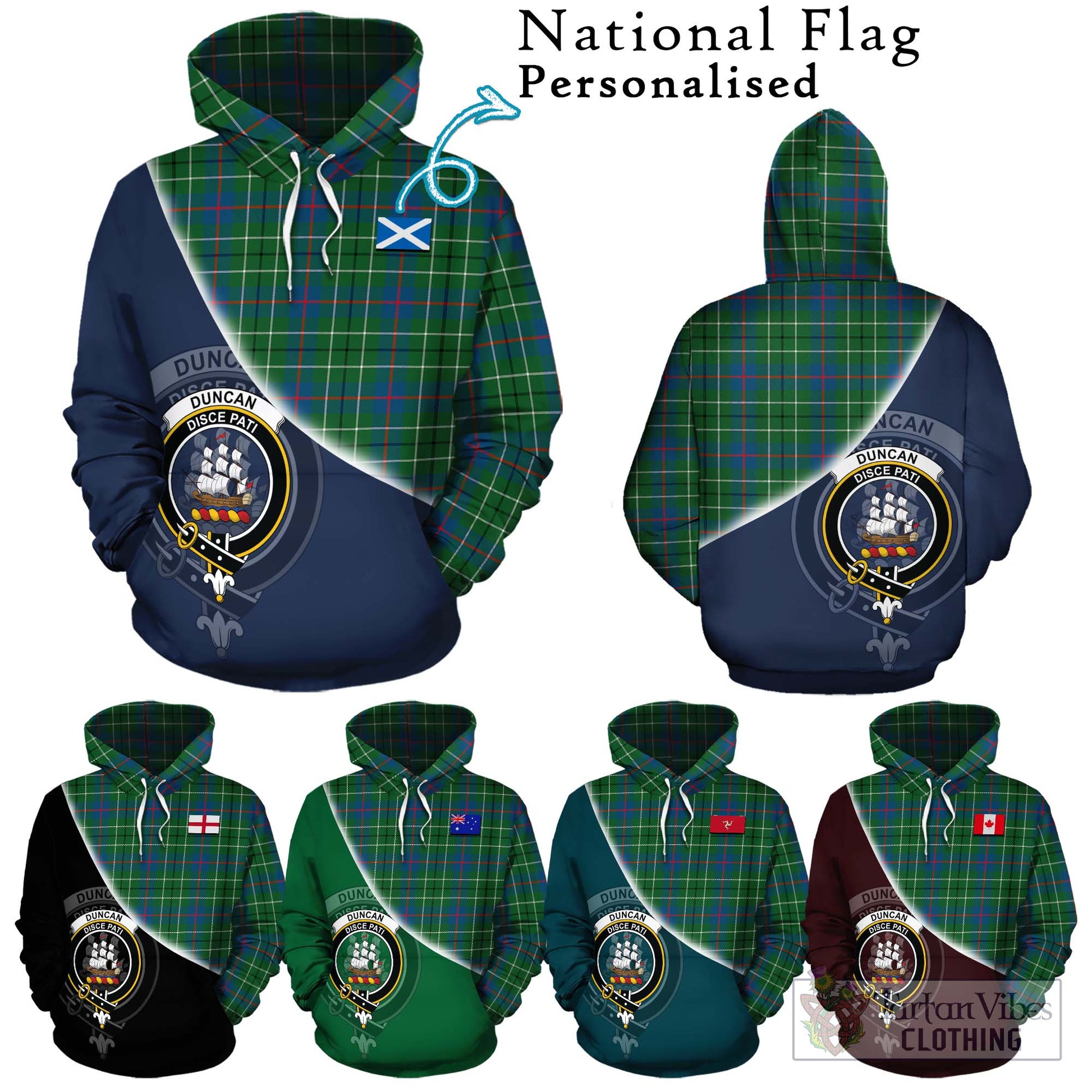 Tartan Vibes Clothing Duncan Ancient Tartan Hoodie with Personalised National Flag and Family Crest Half Style