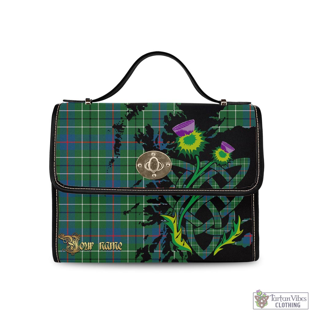 Tartan Vibes Clothing Duncan Ancient Tartan Waterproof Canvas Bag with Scotland Map and Thistle Celtic Accents