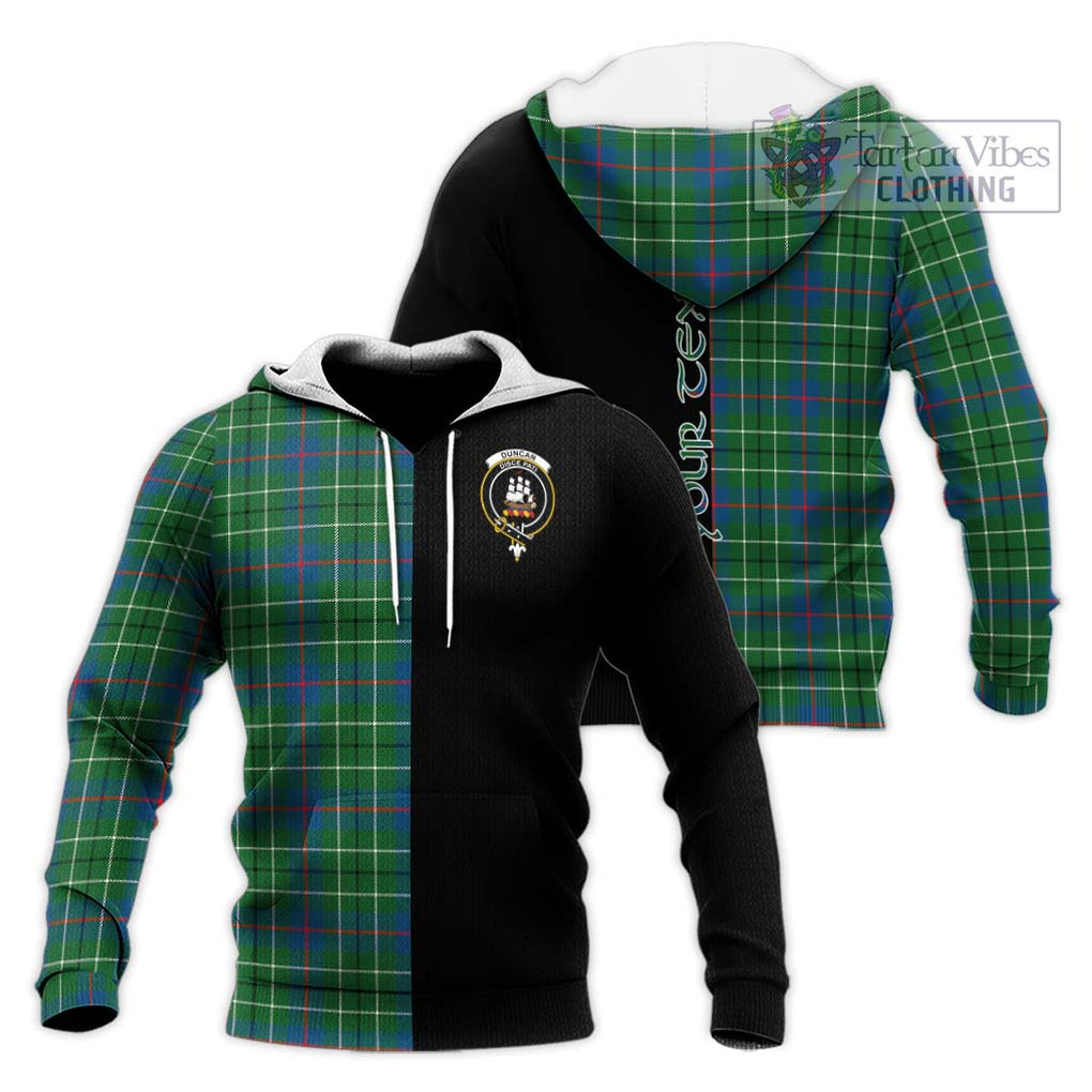 Duncan Ancient Tartan Knitted Hoodie with Family Crest and Half Of Me Style Unisex Knitted Pullover Hoodie - Tartanvibesclothing Shop