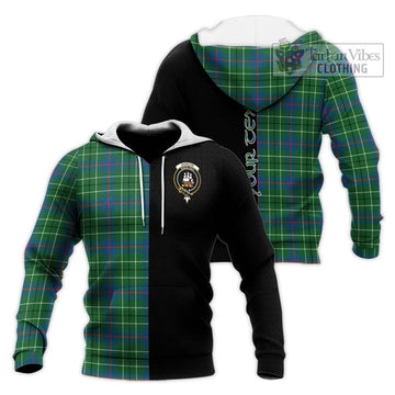 Duncan Ancient Tartan Knitted Hoodie with Family Crest and Half Of Me Style