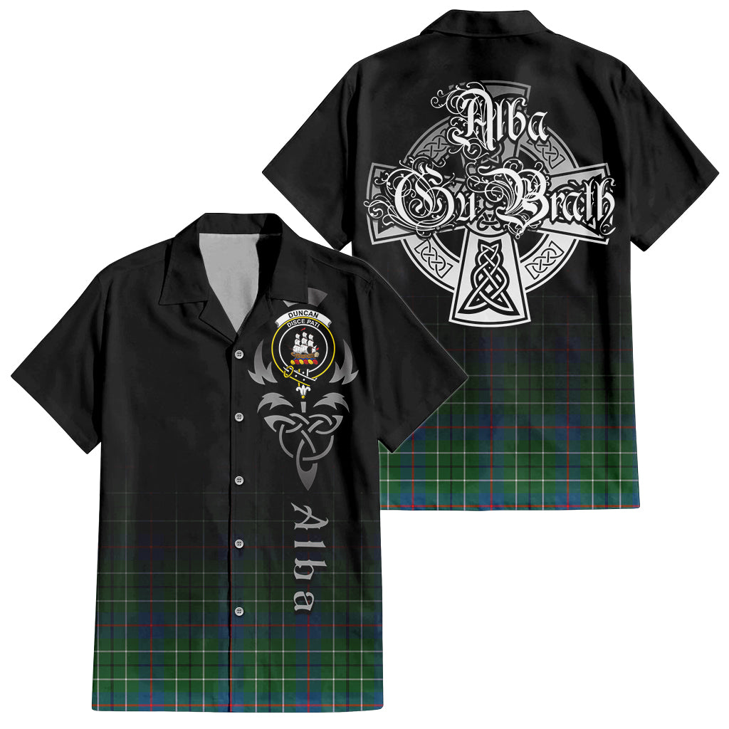Tartan Vibes Clothing Duncan Ancient Tartan Short Sleeve Button Up Featuring Alba Gu Brath Family Crest Celtic Inspired