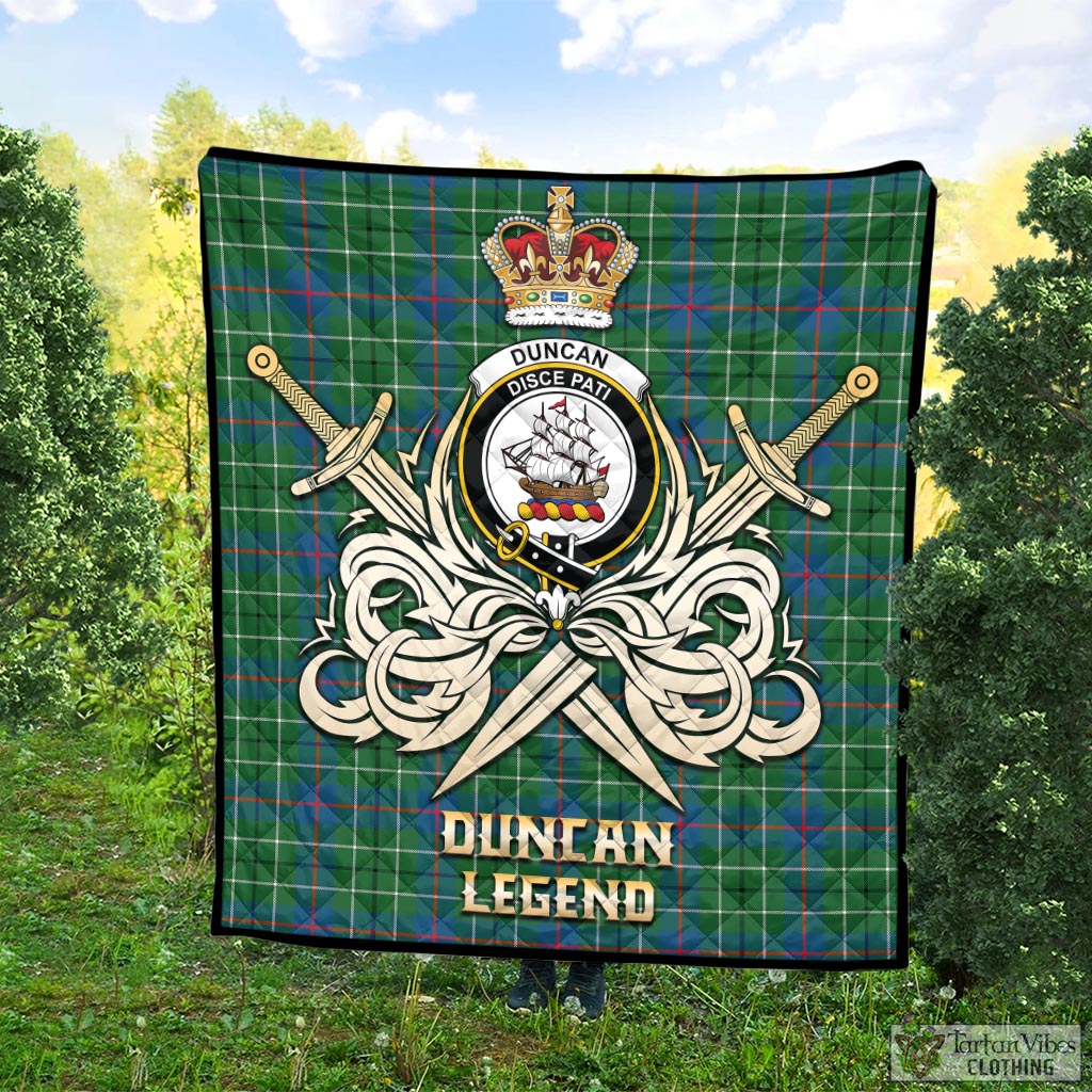 Tartan Vibes Clothing Duncan Ancient Tartan Quilt with Clan Crest and the Golden Sword of Courageous Legacy