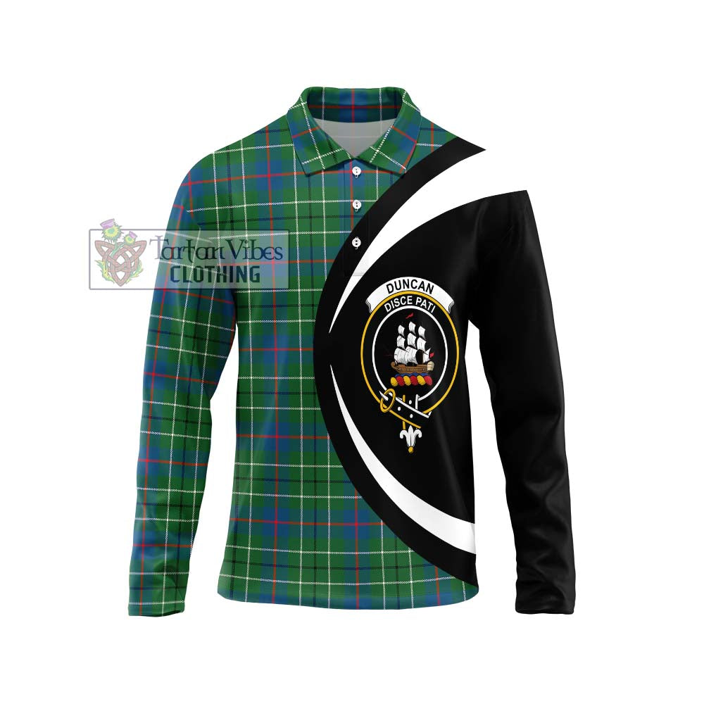 Duncan Ancient Tartan Long Sleeve Polo Shirt with Family Crest Circle Style Unisex - Tartan Vibes Clothing