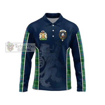 Duncan Ancient Tartan Long Sleeve Polo Shirt with Family Crest and Lion Rampant Vibes Sport Style