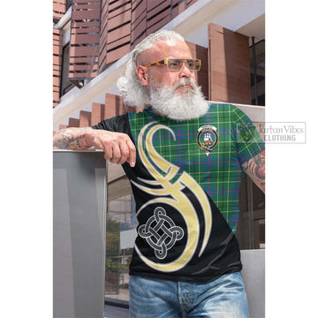 Duncan Ancient Tartan Cotton T-shirt with Family Crest and Celtic Symbol Style