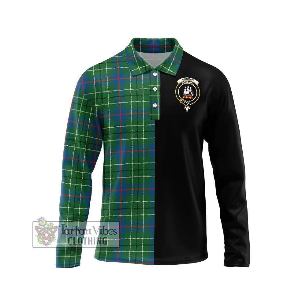 Duncan Ancient Tartan Long Sleeve Polo Shirt with Family Crest and Half Of Me Style Unisex - Tartanvibesclothing Shop