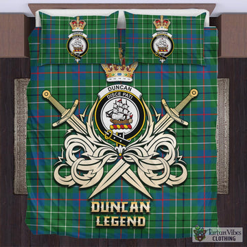Duncan Ancient Tartan Bedding Set with Clan Crest and the Golden Sword of Courageous Legacy