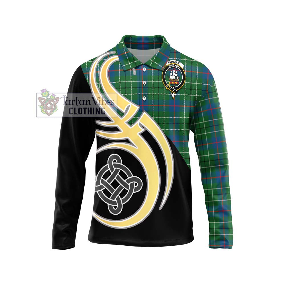 Duncan Ancient Tartan Long Sleeve Polo Shirt with Family Crest and Celtic Symbol Style Unisex - Tartan Vibes Clothing