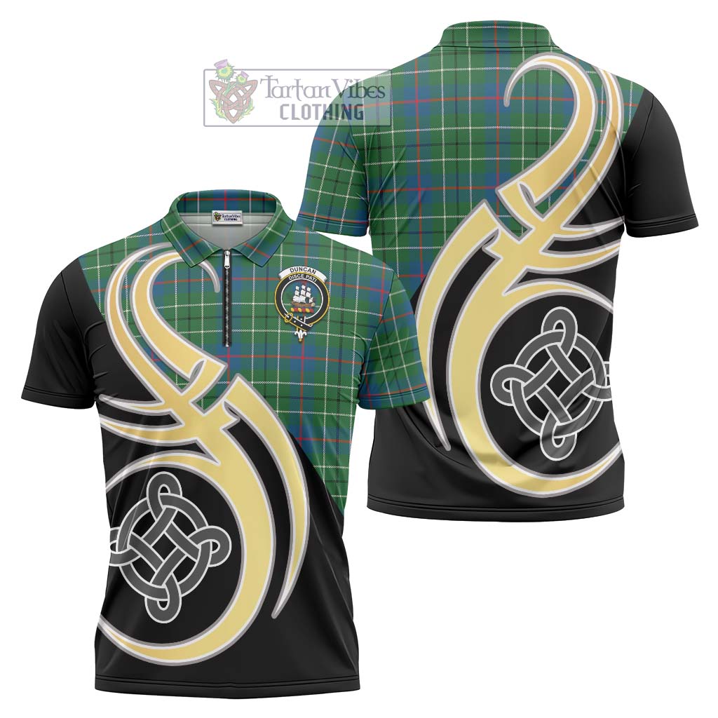 Tartan Vibes Clothing Duncan Ancient Tartan Zipper Polo Shirt with Family Crest and Celtic Symbol Style