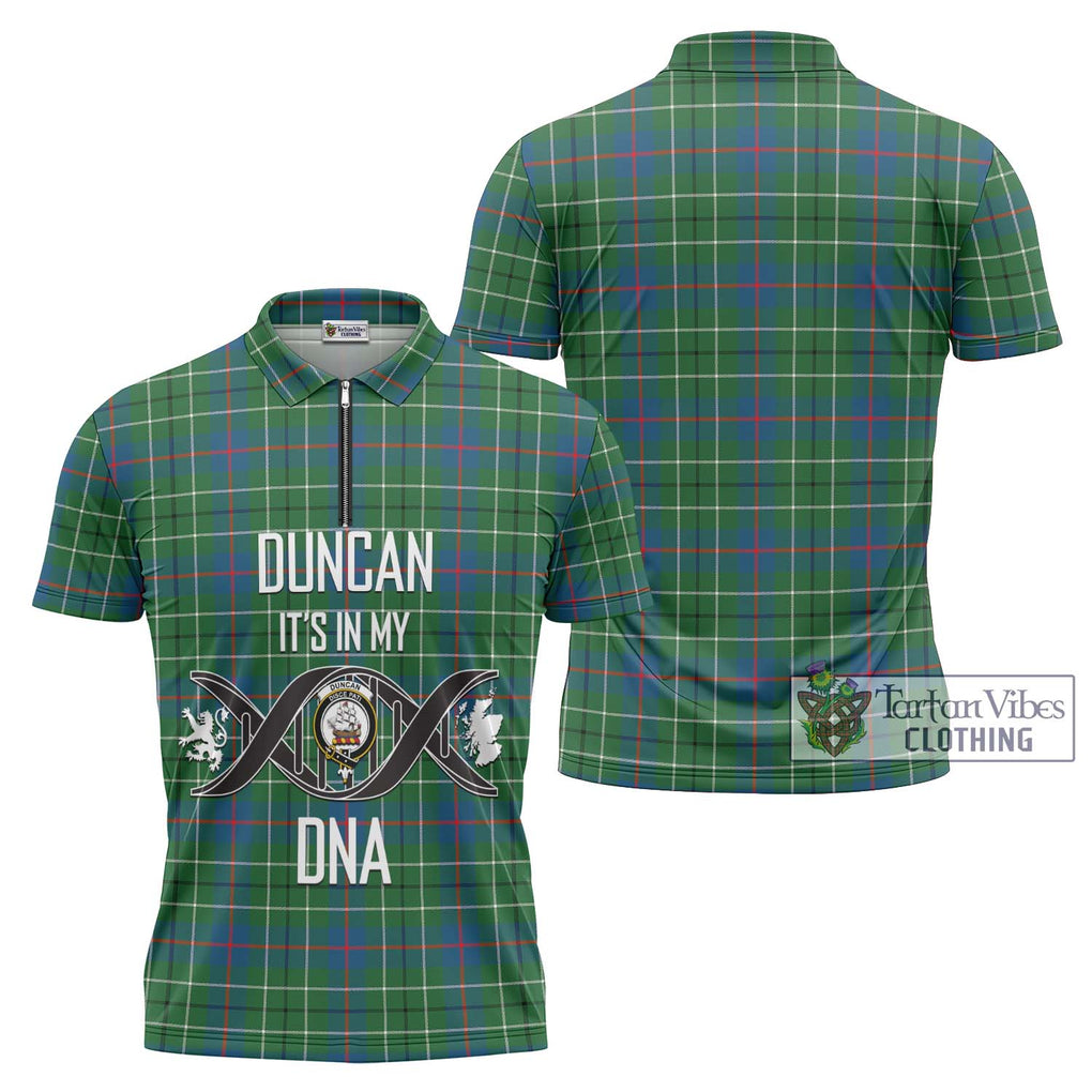 Duncan Ancient Tartan Zipper Polo Shirt with Family Crest DNA In Me Style Unisex - Tartanvibesclothing Shop