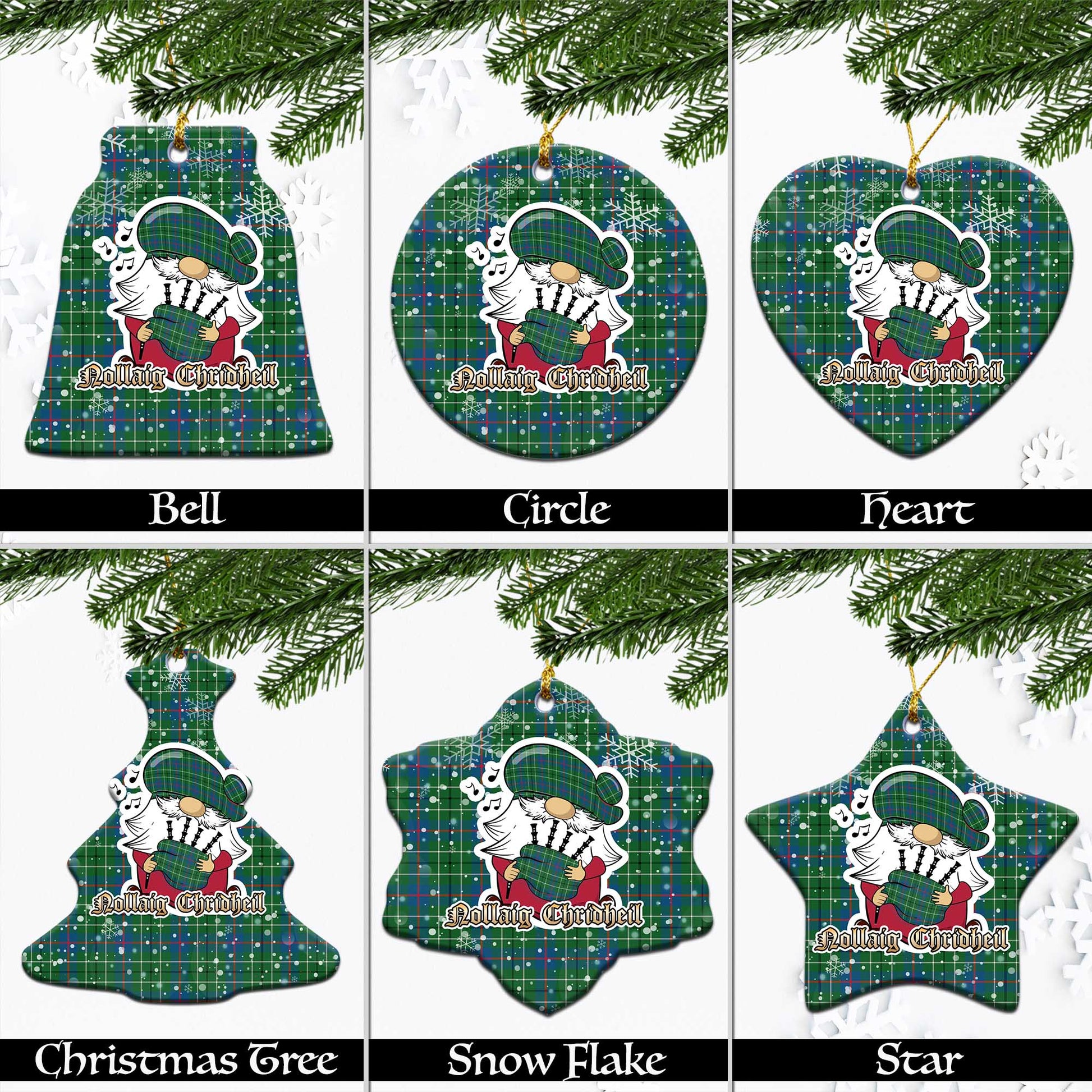Duncan Ancient Tartan Christmas Ornaments with Scottish Gnome Playing Bagpipes Ceramic - Tartanvibesclothing