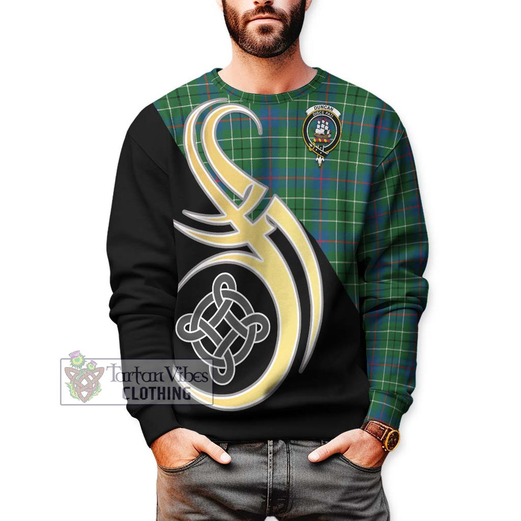 Duncan Ancient Tartan Sweatshirt with Family Crest and Celtic Symbol Style Unisex - Tartan Vibes Clothing