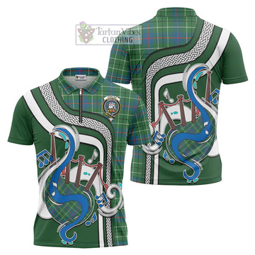 Duncan Ancient Tartan Zipper Polo Shirt with Epic Bagpipe Style