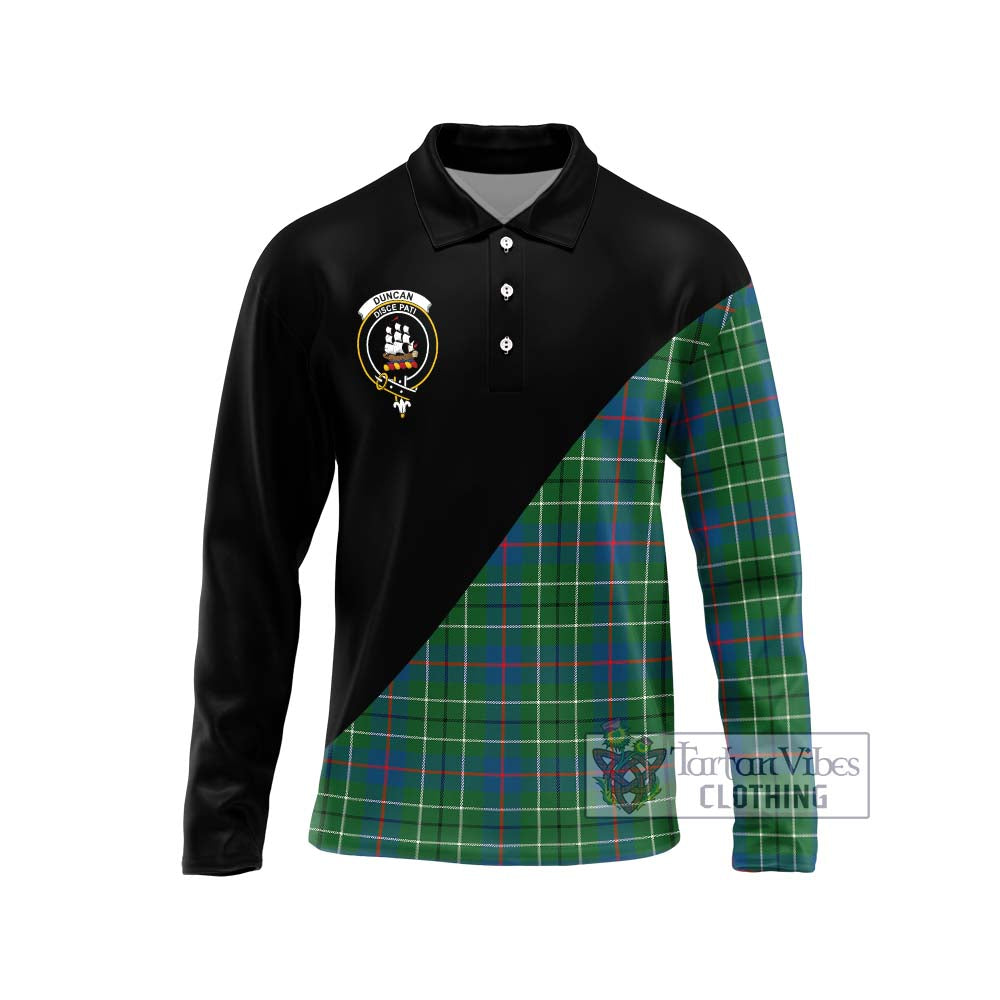 Tartan Vibes Clothing Duncan Ancient Tartan Long Sleeve Polo Shirt with Family Crest and Military Logo Style