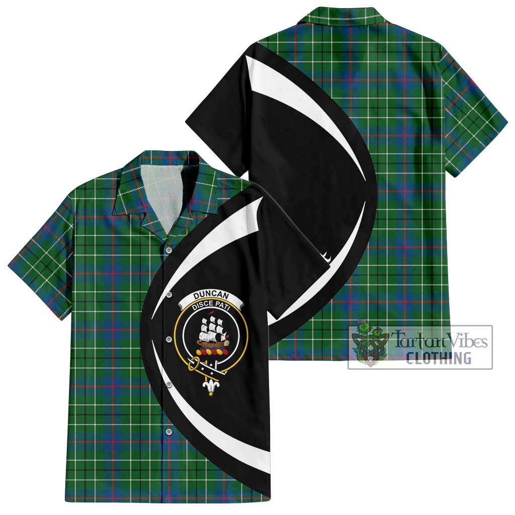 Duncan Ancient Tartan Short Sleeve Button Up with Family Crest Circle Style Kid - Tartan Vibes Clothing