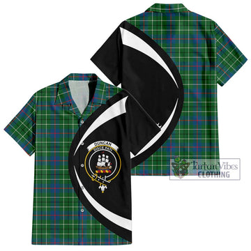 Duncan Ancient Tartan Short Sleeve Button Up with Family Crest Circle Style