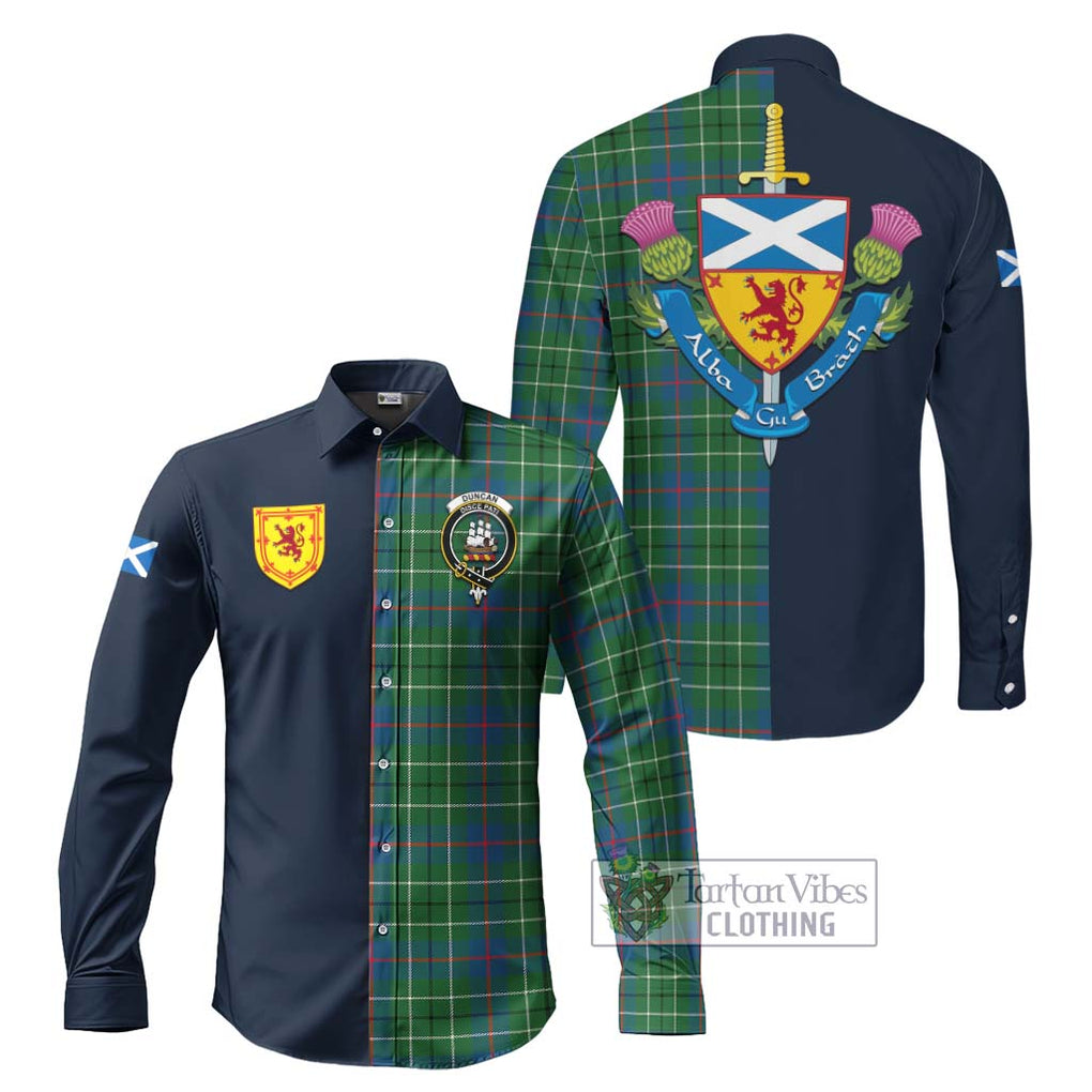 Tartan Vibes Clothing Duncan Ancient Tartan Long Sleeve Button Shirt with Scottish Lion Royal Arm Half Style