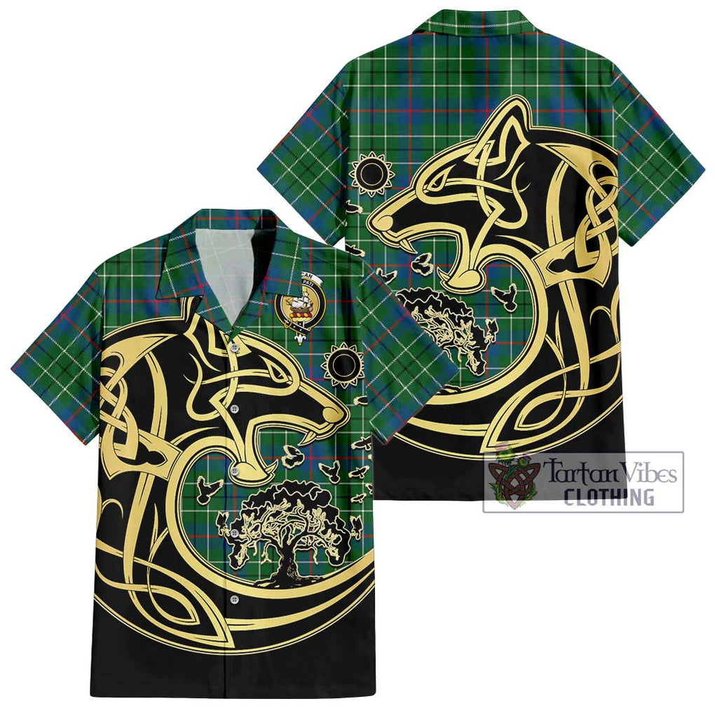 Duncan Ancient Tartan Short Sleeve Button Shirt with Family Crest Celtic Wolf Style Kid - Tartan Vibes Clothing