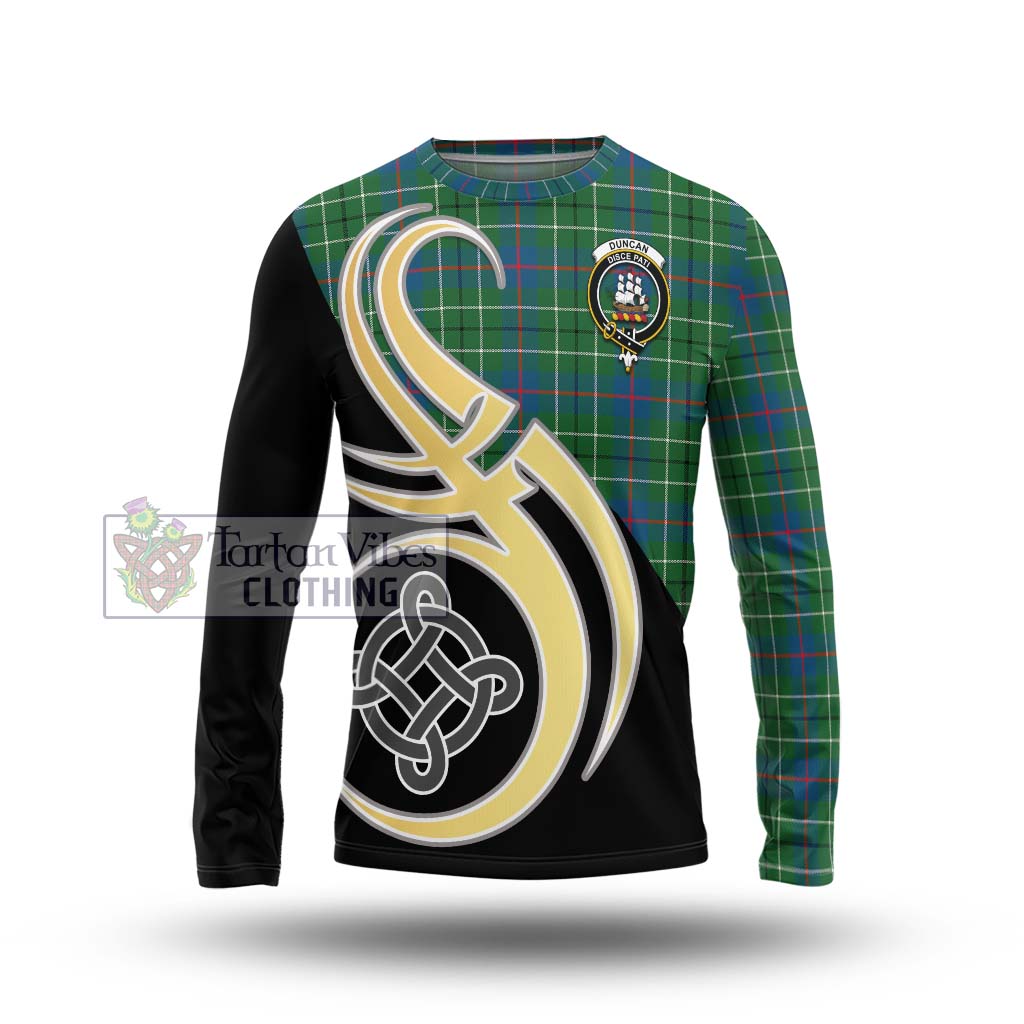 Duncan Ancient Tartan Long Sleeve T-Shirt with Family Crest and Celtic Symbol Style Unisex - Tartan Vibes Clothing