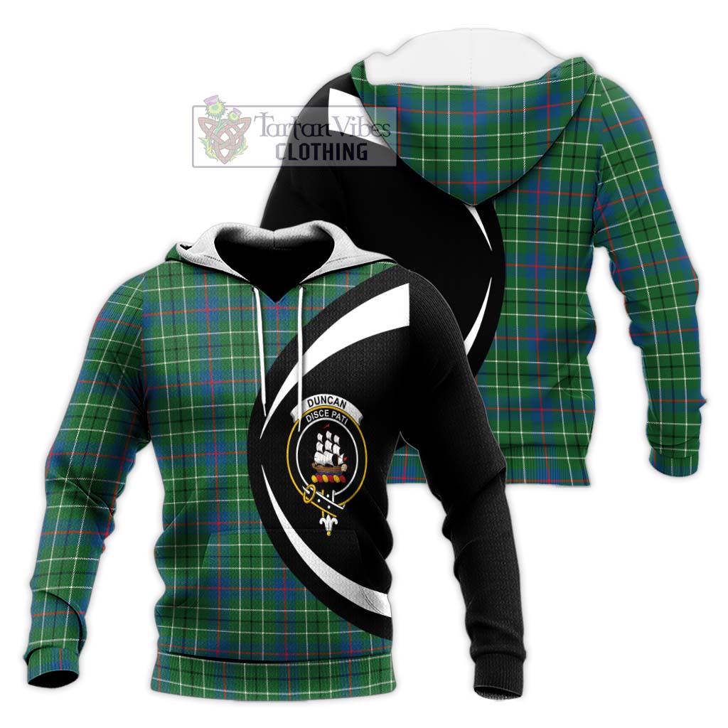 Duncan Ancient Tartan Knitted Hoodie with Family Crest Circle Style Unisex Knitted Pullover Hoodie - Tartan Vibes Clothing