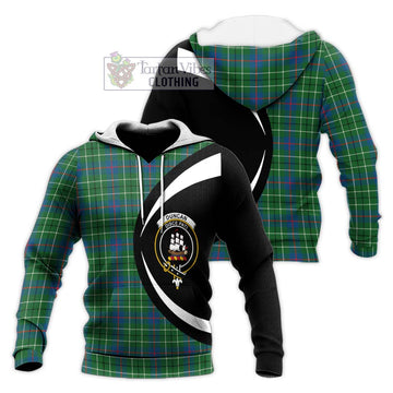 Duncan Ancient Tartan Knitted Hoodie with Family Crest Circle Style