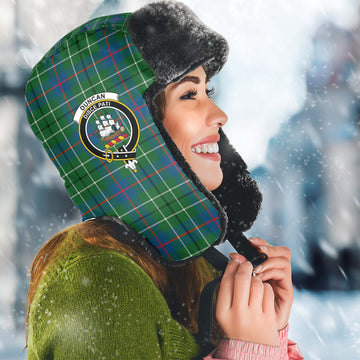 Duncan Ancient Tartan Winter Trapper Hat with Family Crest