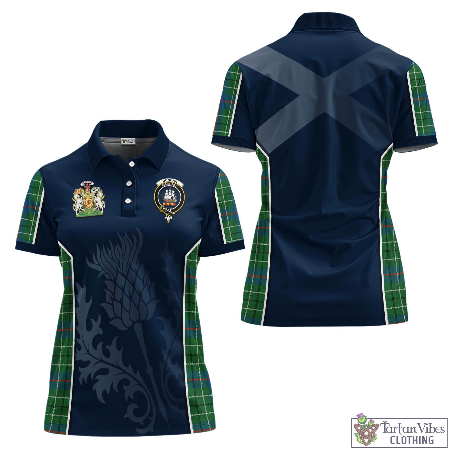 Tartan Vibes Clothing Duncan Ancient Tartan Women's Polo Shirt with Family Crest and Scottish Thistle Vibes Sport Style