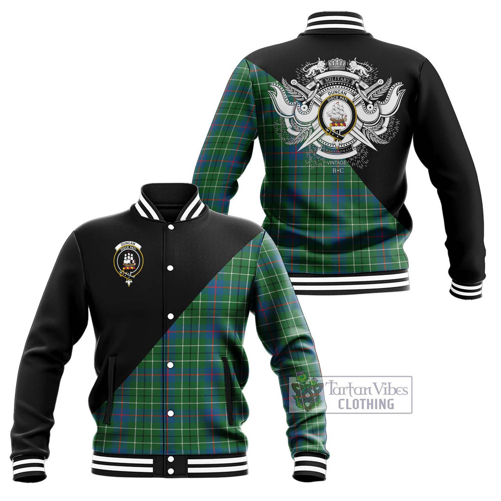 Duncan Ancient Tartan Baseball Jacket with Family Crest and Military Logo Style Unisex - Tartanvibesclothing Shop