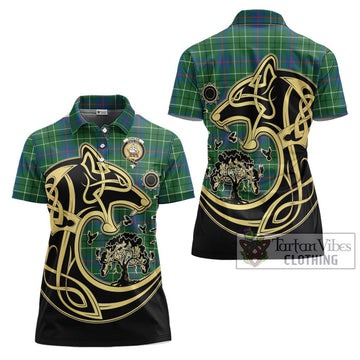 Duncan Ancient Tartan Women's Polo Shirt with Family Crest Celtic Wolf Style