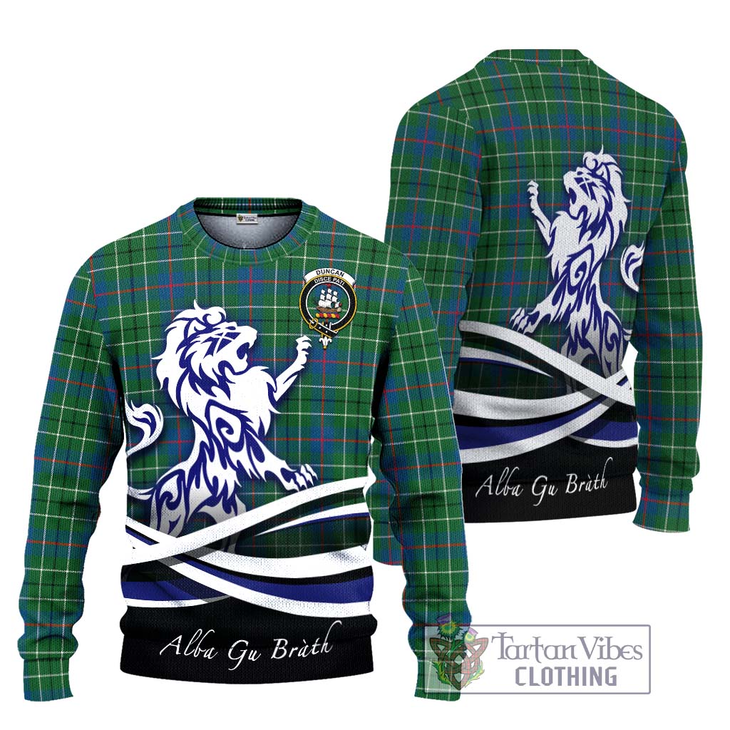 Tartan Vibes Clothing Duncan Ancient Tartan Knitted Sweater with Alba Gu Brath Regal Lion Emblem