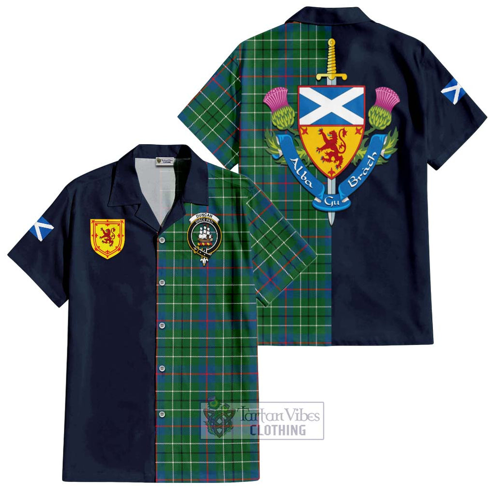 Tartan Vibes Clothing Duncan Ancient Tartan Short Sleeve Button Shirt with Scottish Lion Royal Arm Half Style