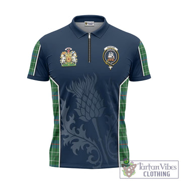 Duncan Ancient Tartan Zipper Polo Shirt with Family Crest and Scottish Thistle Vibes Sport Style