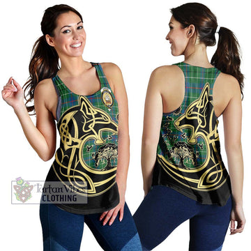 Duncan Ancient Tartan Women's Racerback Tanks with Family Crest Celtic Wolf Style