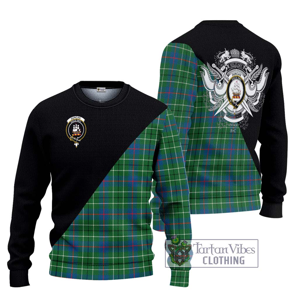 Tartan Vibes Clothing Duncan Ancient Tartan Knitted Sweater with Family Crest and Military Logo Style