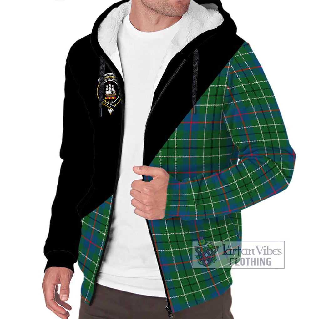 Duncan Ancient Tartan Sherpa Hoodie with Family Crest and Military Logo Style Unisex S - Tartanvibesclothing Shop