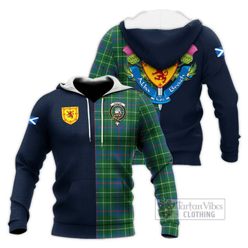 Duncan Ancient Tartan Knitted Hoodie with Scottish Lion Royal Arm Half Style