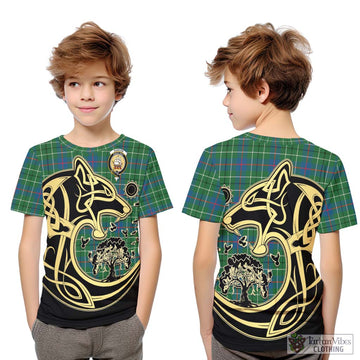 Duncan Ancient Tartan Kid T-Shirt with Family Crest Celtic Wolf Style