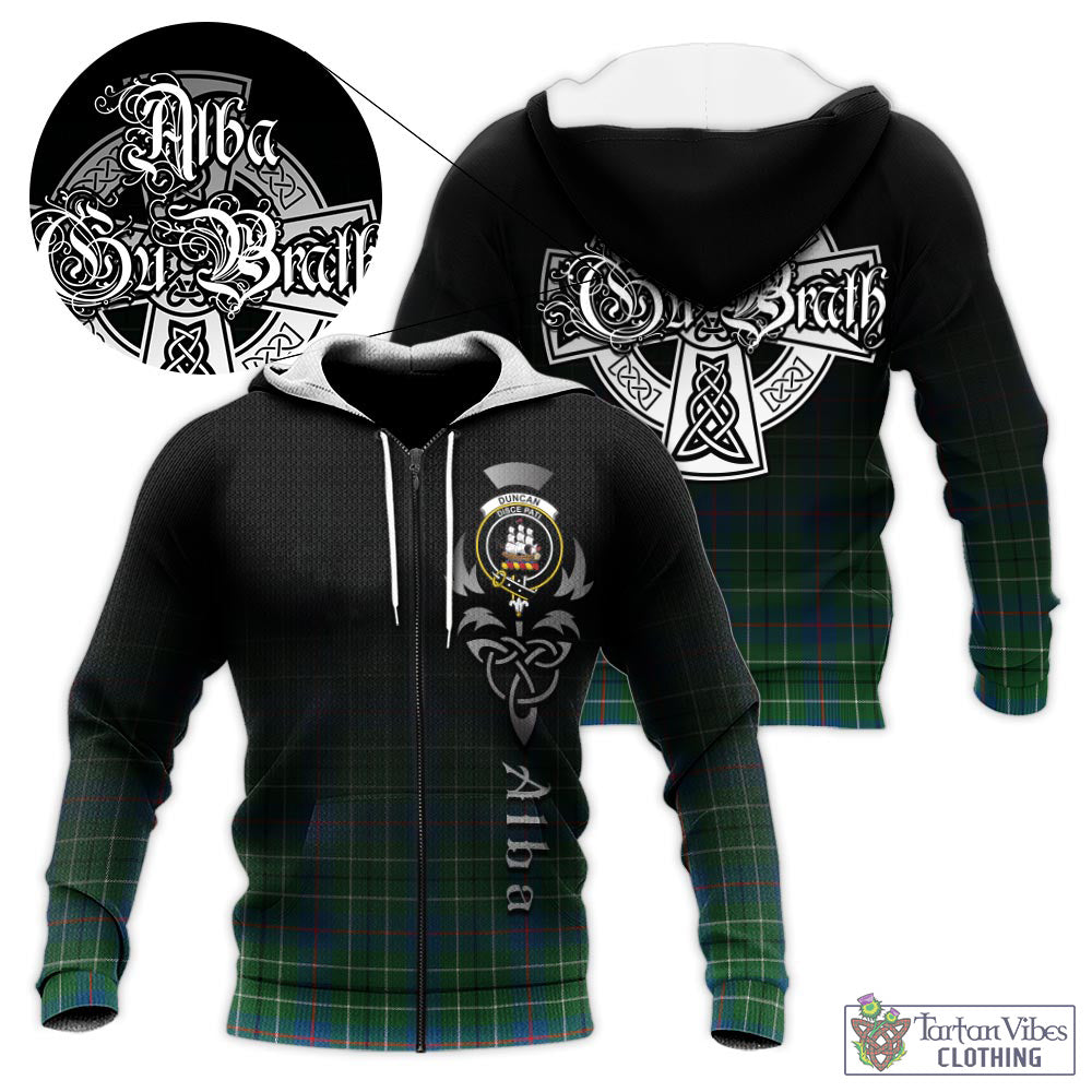 Tartan Vibes Clothing Duncan Ancient Tartan Knitted Hoodie Featuring Alba Gu Brath Family Crest Celtic Inspired