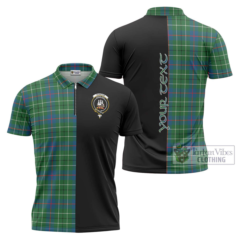 Duncan Ancient Tartan Zipper Polo Shirt with Family Crest and Half Of Me Style Unisex - Tartanvibesclothing Shop