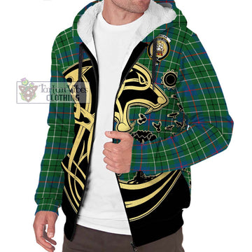 Duncan Ancient Tartan Sherpa Hoodie with Family Crest Celtic Wolf Style
