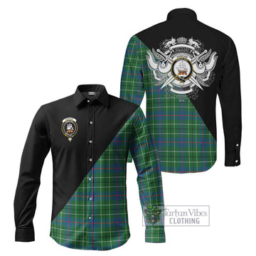 Duncan Ancient Tartan Long Sleeve Button Shirt with Family Crest and Military Logo Style