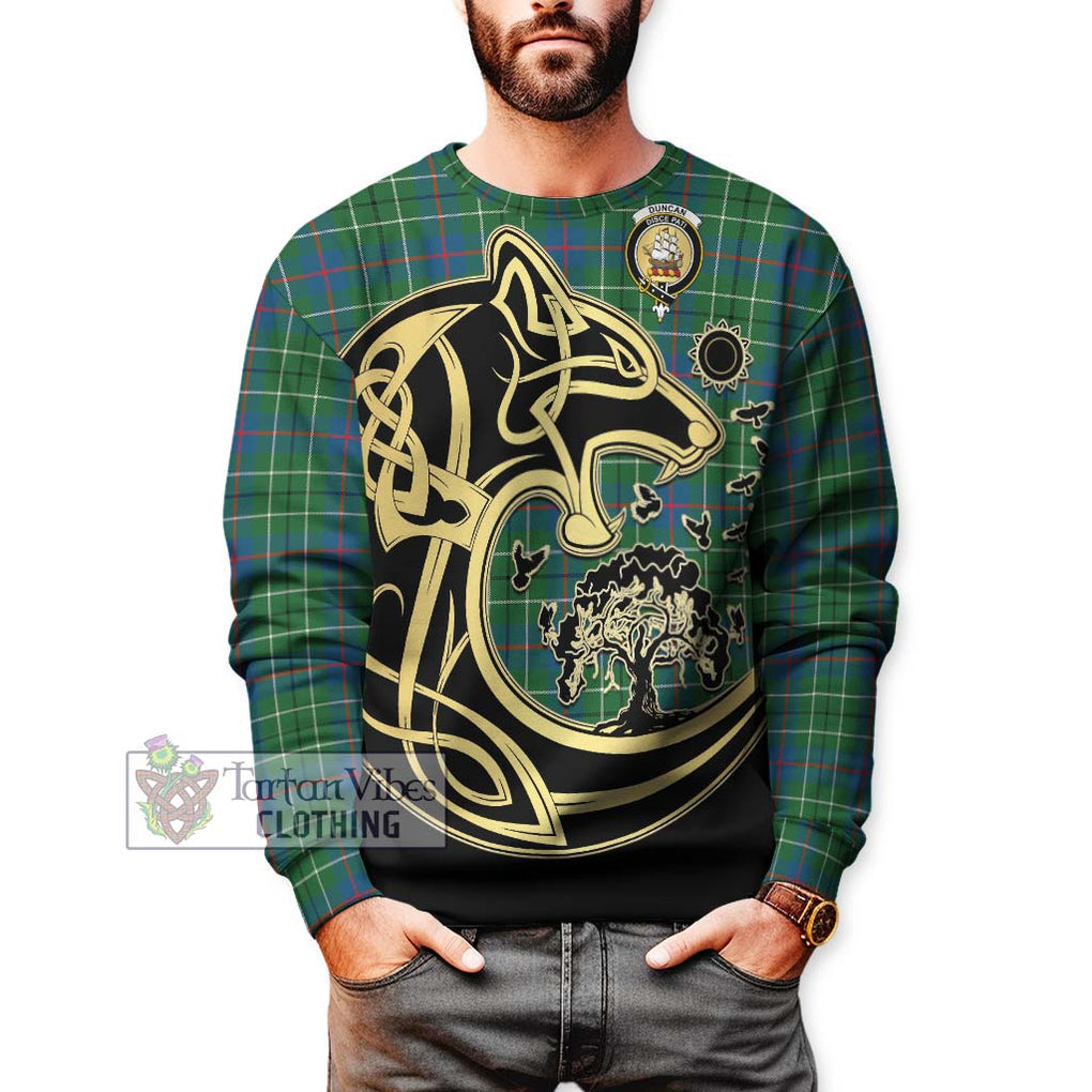 Duncan Ancient Tartan Sweatshirt with Family Crest Celtic Wolf Style Unisex - Tartan Vibes Clothing