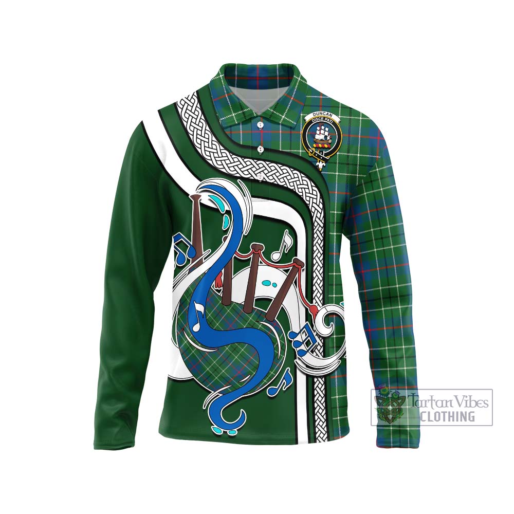 Tartan Vibes Clothing Duncan Ancient Tartan Long Sleeve Polo Shirt with Epic Bagpipe Style