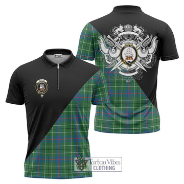 Duncan Ancient Tartan Zipper Polo Shirt with Family Crest and Military Logo Style